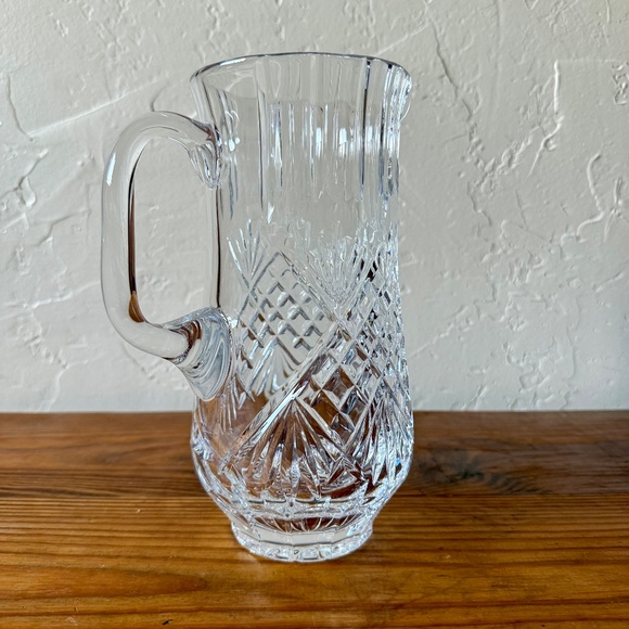 Vintage Clear Crystal Cut Glass Pitcher – Fan & Crosshatch Pattern, Heavy Lead - Picture 13 of 15